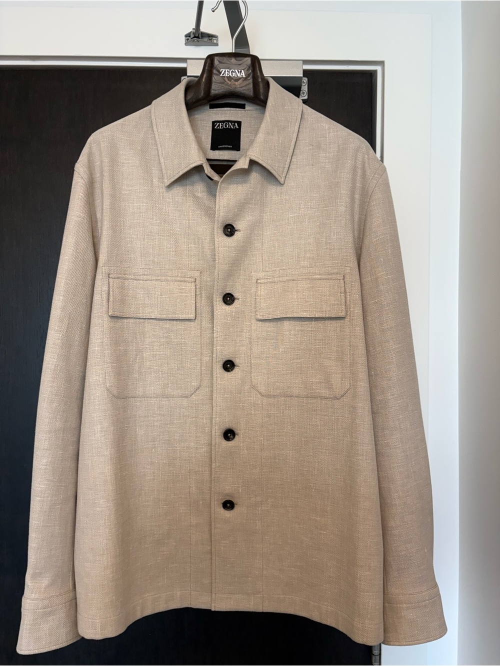 Zegna Men's Beige Lightweight Button-Front Shirt Jacket